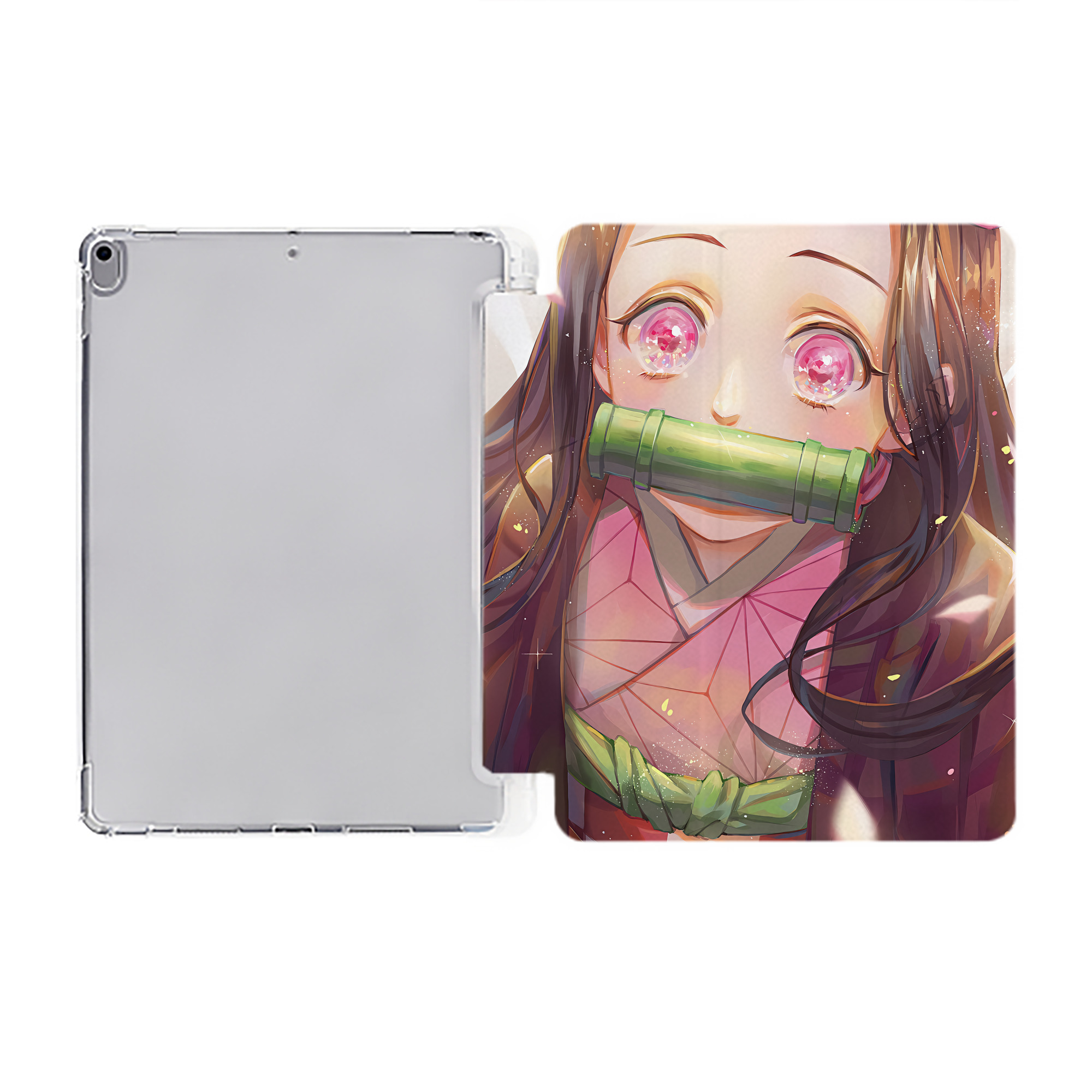 （画像用） 鬼滅の刃（きめつのやいば）竈門 禰󠄀豆子／かまど ねずこ Kamado Nezuko IPad ケース ペン収納付き 三つ折りスタンド PUレザー×シリコン 対応機種9.5/10.5/10.9インチ